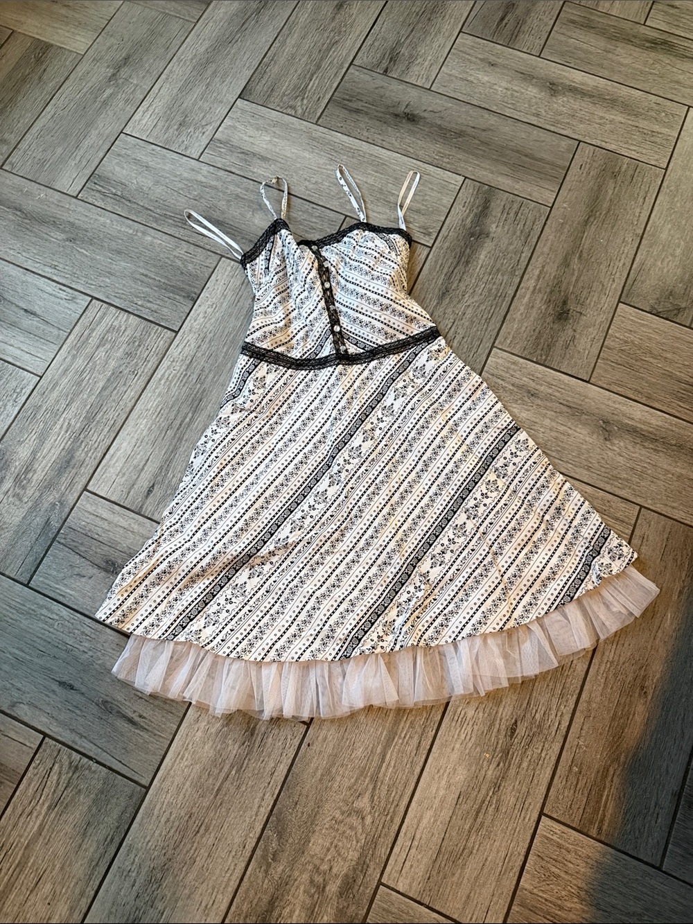 My Michelle White and Black Striped Floral Sundress with Tulle Hem